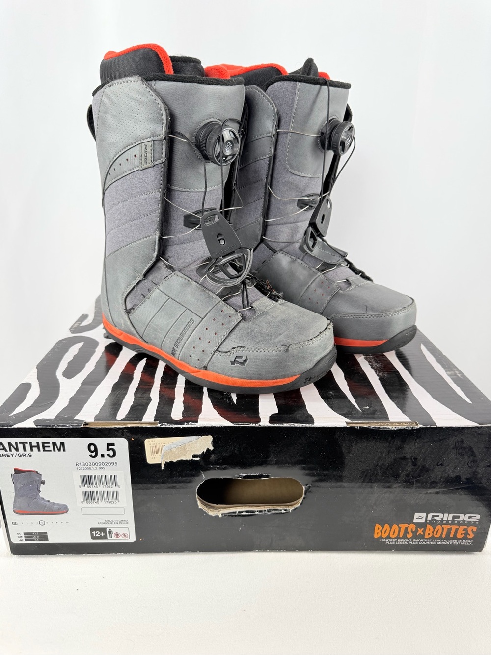 Ride Snowboard Anthem Boots in Gray with Orange Accents Size 9.5 with Box